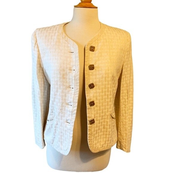 Vintage Cream Linen Viscose Blazer with Bone Buttons Made in West Germany - 10 - Picture 3 of 7